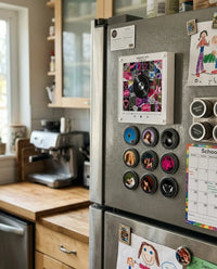 MagnetVinyl on a family kitchen fridge beside a school calendar